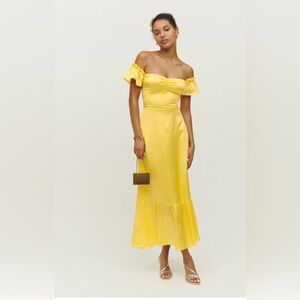 Reformation Sianna Silk Dress Lemon Lily - Size 2